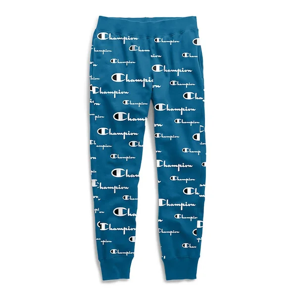Champion Life Men's REVERSE Weave Joggers - All Over Logo Multi Scale Script Running Waves M