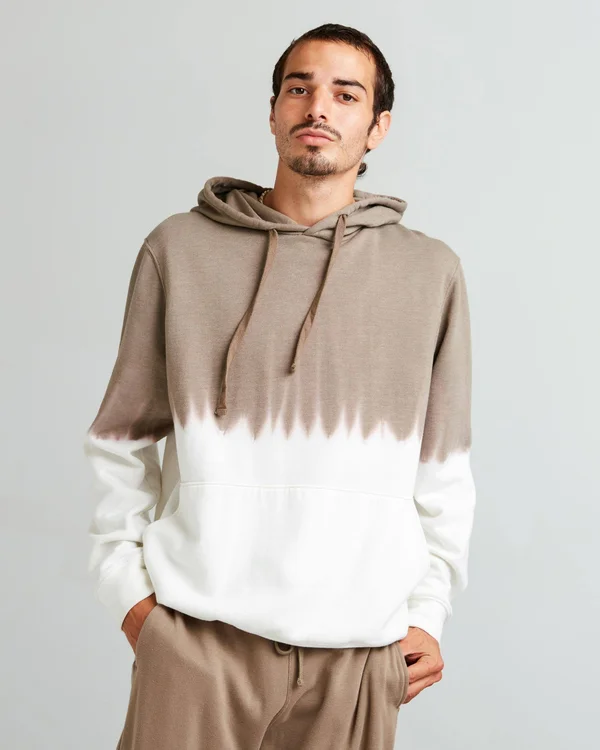 Richer Poorer Men's Recycled Fleece Hoodie - Size Medium, Warm Grey Dip Dye