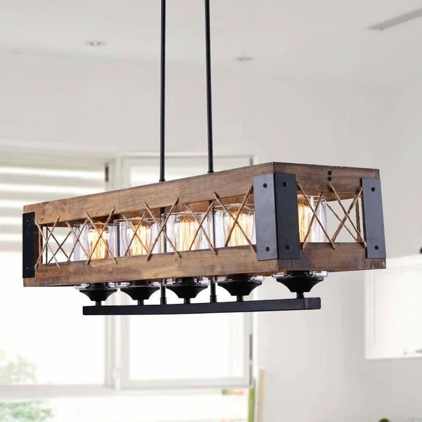 LNC Wood Kitchen Island Lighting 5-Light Pendant Lighting