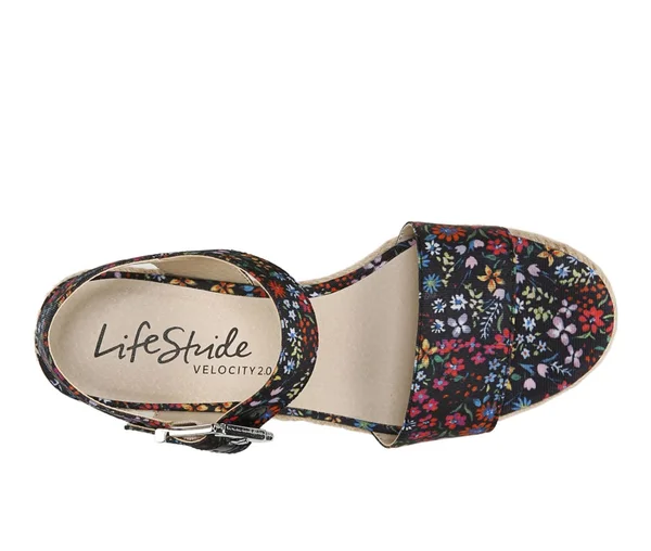 Women's LifeStride Tango 2 Wedge Sandals in Black Floral Size 9 Wide