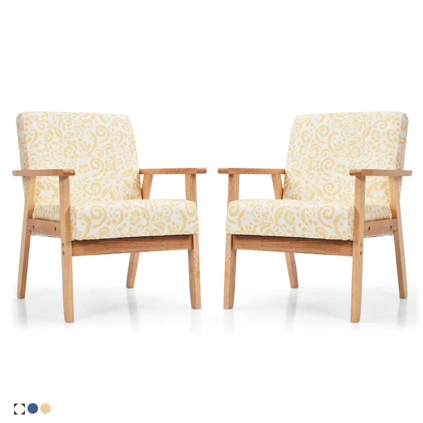 Gymax 2pcs Accent Armchair Upholstered Chair Home Office w/ Wooden - 25'' x 26.5'' x 32'' - White