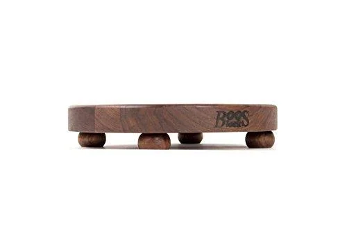 John Boos 12 inch Diameter Round Cutting Board with Bun Feet - Walnut WAL-B12R