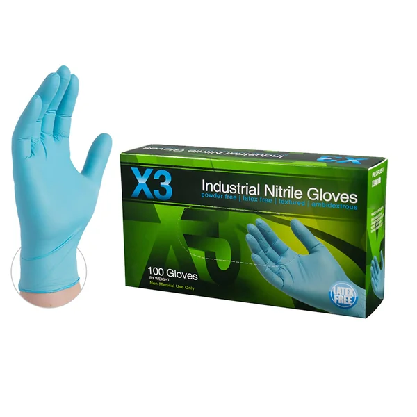 X3 Nitrile, Latex Free, Powder Free, Industrial Disposable Gloves, 2X-Large, Blue, 1000/Case