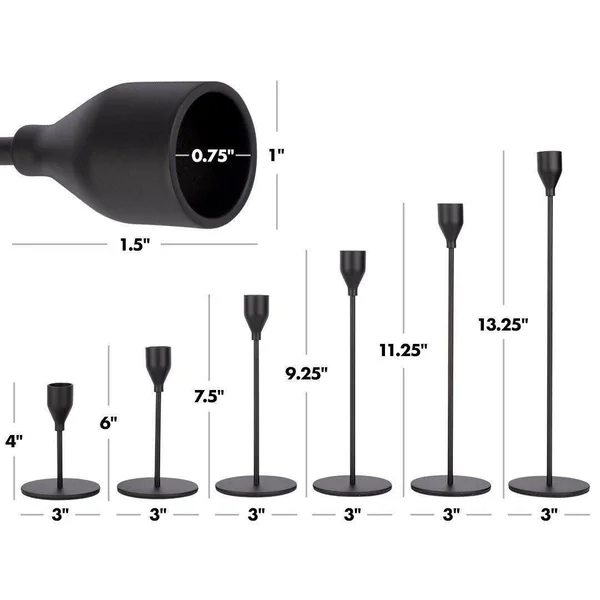 Koyal Wholesale Black Candlestick Taper Candle Holders - Tall Table Wedding Centerpiece, Modern Minimalist Decor, Set of 6