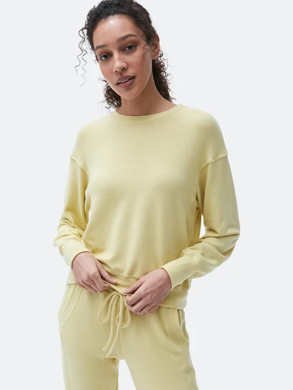 Michael Stars Women's Gigi Crew Neck Top Pullover in Yellow, Size Large