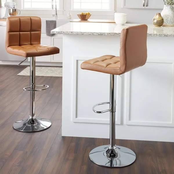 Porch & Den Galena Chrome and Faux Leather Height-Adjustable Barstools (Set of 2) Red