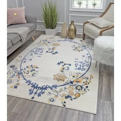 Souders Floral Ivory/Blue Area Rug House of Hampton Rug Size: Rectangle 9' x 12'