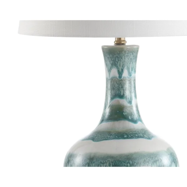 Jonathan Y Tucker 30.5 in. Green/White Striped Ceramic/Metal LED Table Lamp