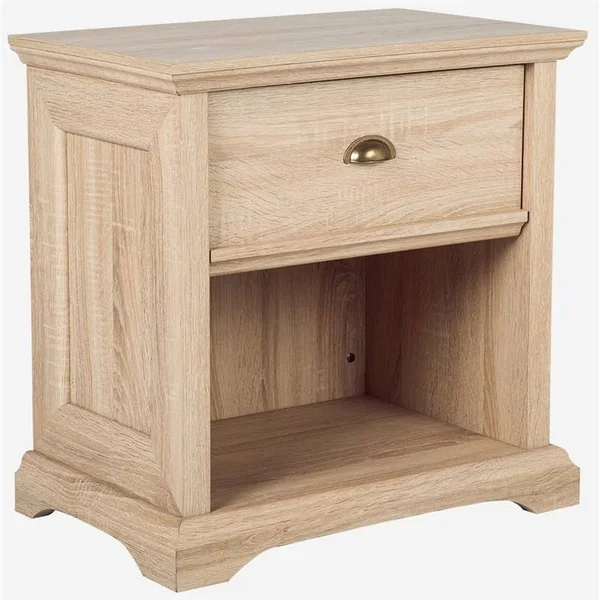 Cloud Mountain Solid Wood 1-Drawer Nightstand in Taupe Oak - CM19001