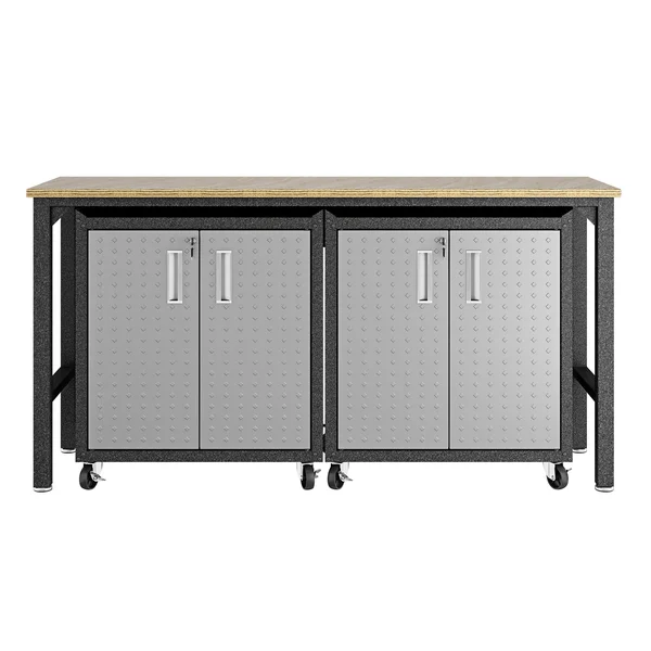 Manhattan Comfort 3-Piece Fortress Mobile Space-Saving Steel Garage Cabinet and WorkTable 1.0 in Grey