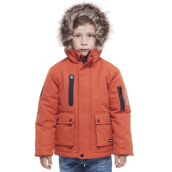 Rokkau0026rolla Boys& Water-Resistant Lined Hooded Thickened Parka Jacket with Removable Faux-Fur Hood Trim Mandarin Orange - Boy