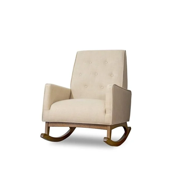 Pemberly Row Mid Century Modern Collin Beige Twill Rocking Chair