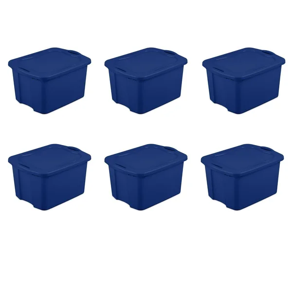 Sterilite 17.5 gal. Set of 6 Plastic EZ Carry Storage Bin - Stadium Blue, Size: 24 5/8 inch Large x 18 3/4 inch W x 13 7/8 inch H