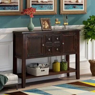 Hinderliter 46'' Solid Wood Console Table Canora Grey Table Base Color: Espresso - Table Top Color: Espresso