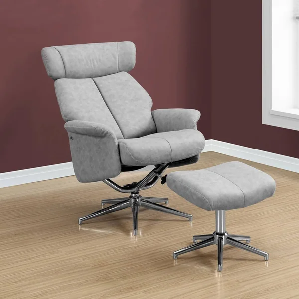 Two Piece Grey Swivel -Adjust Headrest Reclining Chair Set