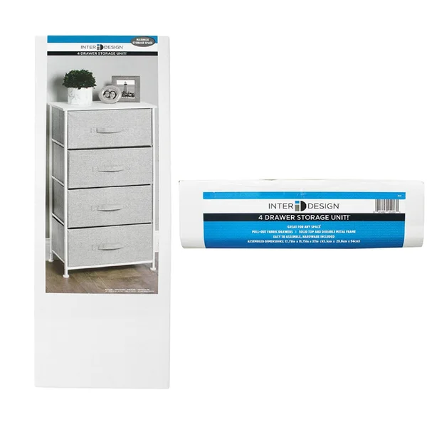 Interdesign 05253 17.7 x 11.8 x 37 in. Gray Aldo Fabric 4-Drawer Storage Unit