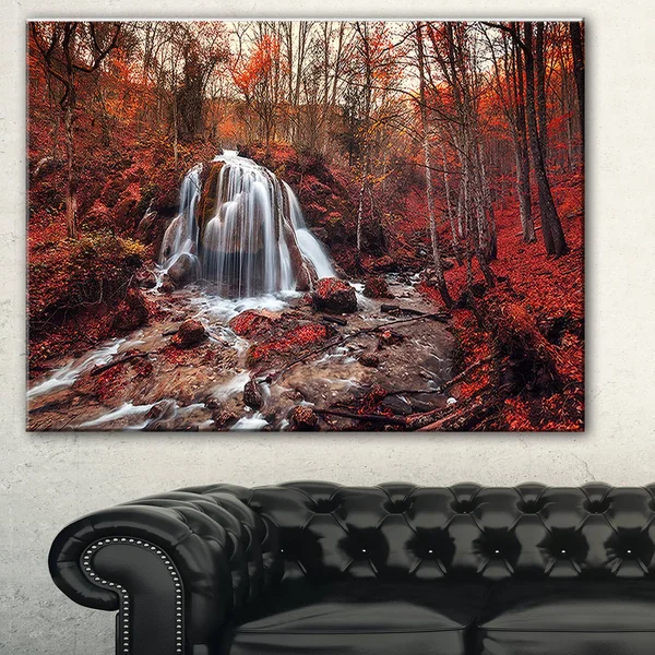 Designart &Silver Stream Waterfall Close-up& Landscape Photo Canvas Print - Silver - 60 in. Wide x 28 in. High - 5 Equal Panels