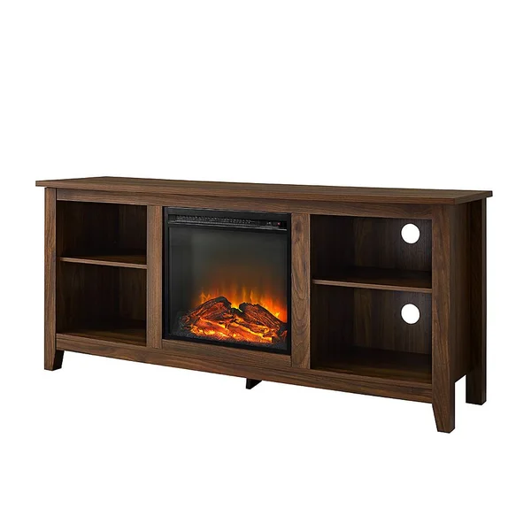 Walker Edison - Classic 58x22 Fireplace TV Stand for TVs Up to 65x22 - Dark Walnut