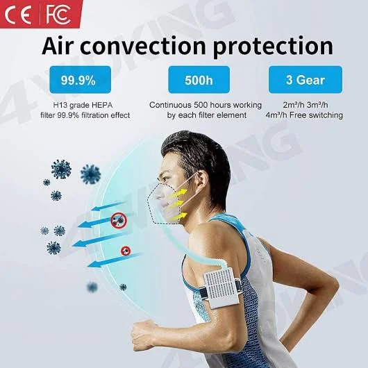 4WDKING Portable Air Purifier with 12 Pcs Replacement 5-Ply, Rechargeable Reusable Wearable Personal Electrical Air Purifying wi