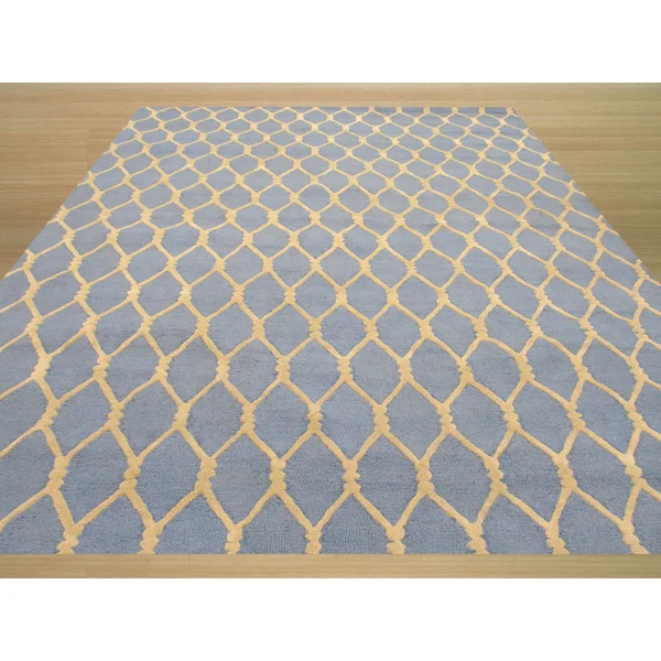 EORC VC1001BL Hand Tufted Wool Chain-Link Rug - 7&9 x 9&9, Blue