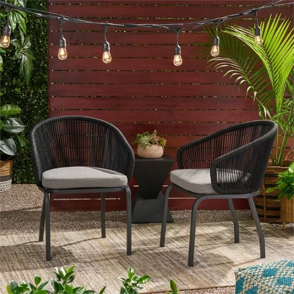 Noble House Kriday Outdoor Modern Club Chair, Set of 2, Black and Gray