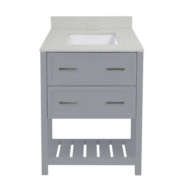 Milan Bath Vanity with Cultured Marble or Quartz Stone Top (Color: Gray - Vanity Top: Quartz Galaxy White, Size: 25x22)