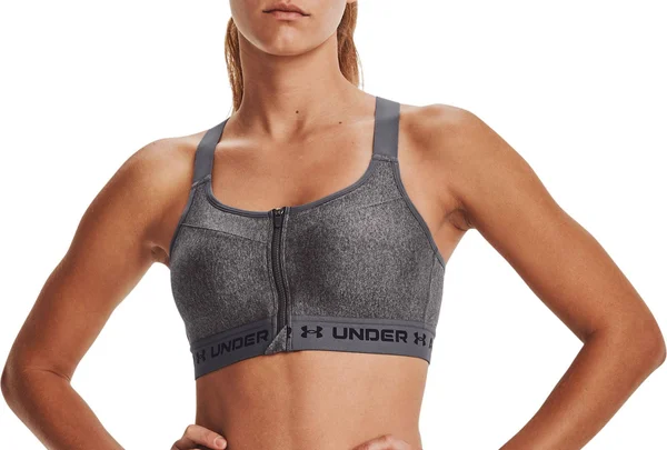 Under Armour Women's Armour High Crossback Zip Heather Sports Bra Grey