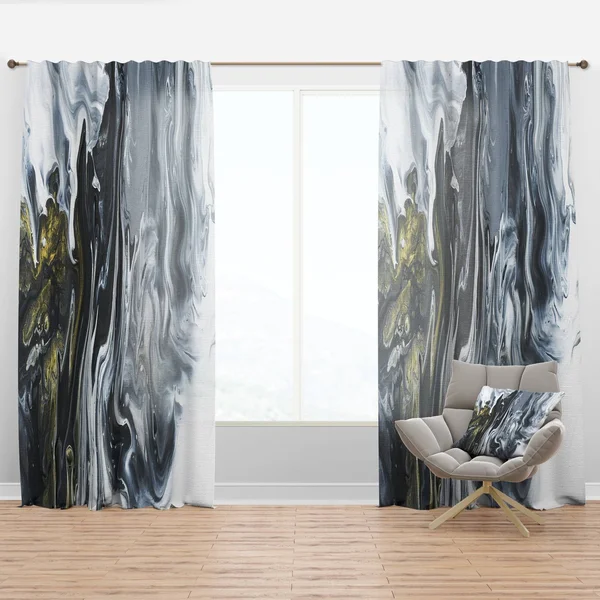 Designart Hand Painted Marble Acrylic Fabric Curtain Panel in Gray & Silver - CTN19180-52-90