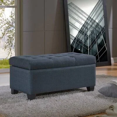 Alcott Hill Kenneth Tufted Storage Ottoman Fabric: Gray Blue