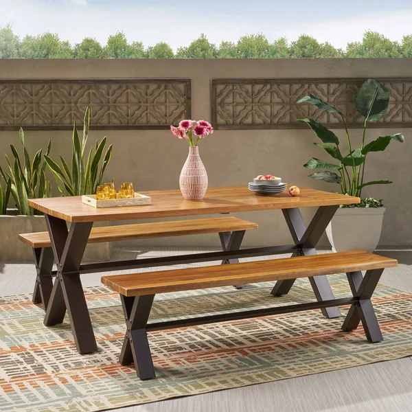 Irving Outdoor 3-Piece Acacia Wood Dining Set