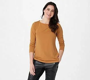 Susan Graver Modern Essentials Liquid Knit Bateau Neck Top - Size Small, Golden Honey