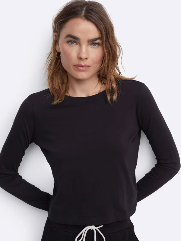 Organic Cotton Long Sleeve Crop Tee Jet Black, M