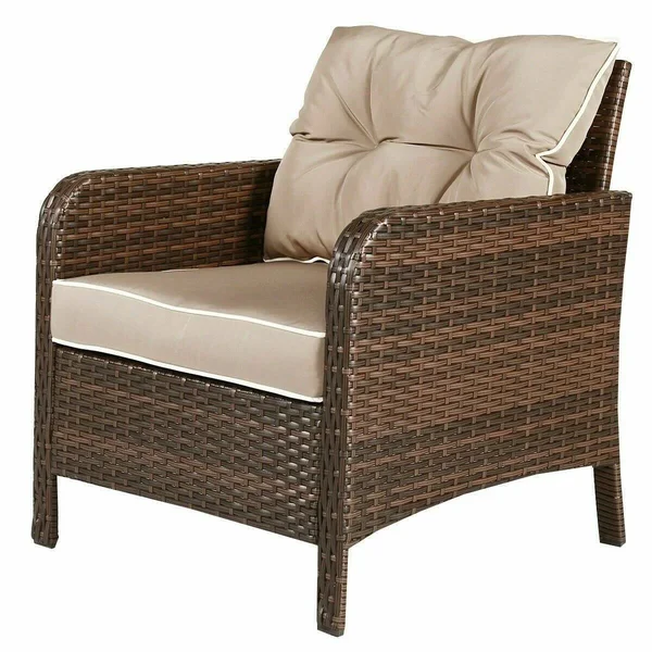 Costway 5 PCS Rattan Wicker Furniture Set Sofa Ottoman with Brown Cushion Patio Garden Yard
