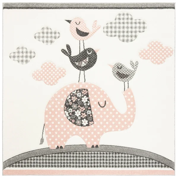 Safavieh Carousel Kids Ursola Elephant Rug - 8& x 8& Square - Pink/Ivory