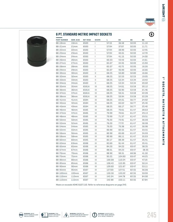 Wright Tool 88-80MM 1x22 Drive 6 Point Standard Metric Impact Socket - 80mm