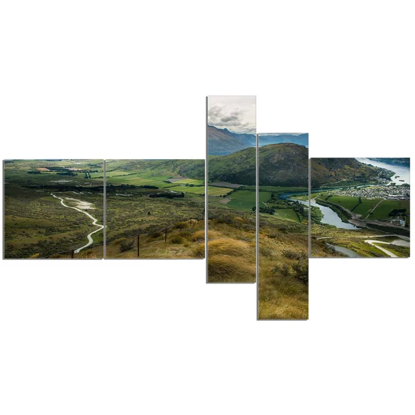 Designart 'Fields and Hills in New Zealand' Landscape Photography Canvas Print 60 in. Wide x 32 in. High - 4 Panels PT9490-414