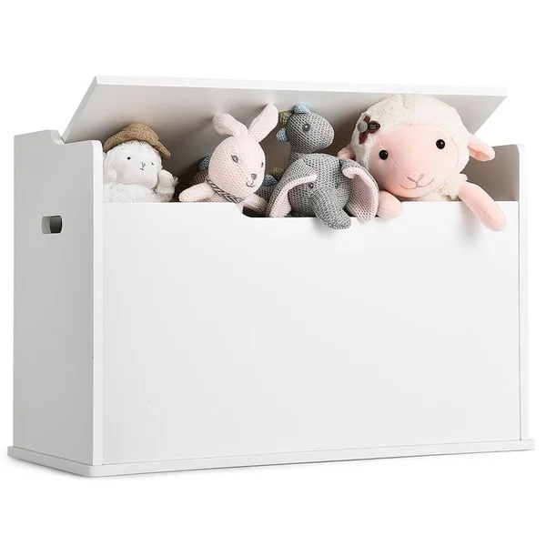 Costway Wooden Toy Box Kids Storage Chest Lift Top Bench Seat w/ Cushion Red/White
