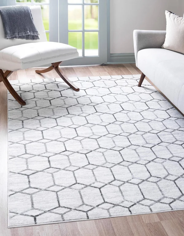 Unique Loom Matrix Trellis Tile Ivory 7 ft. x 10 ft. Area Rug