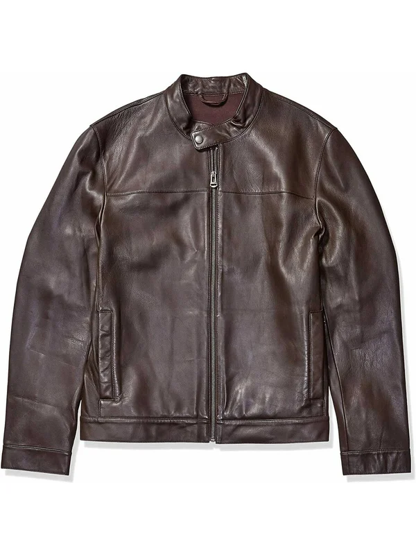Cole Haan Men's Leather Moto Jacket - Dark Brown