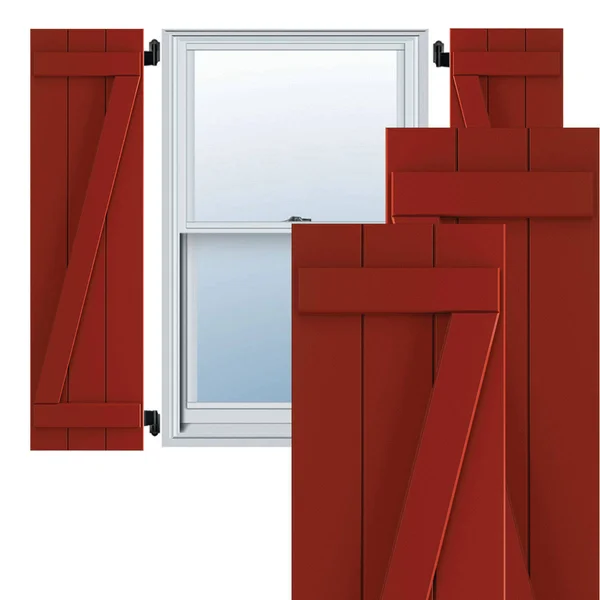 Ekena Millwork 16-1/8x22 x 54x22 True Fit PVC Three Board Joined Board and Batten Shutters w/Z-Bar, Fire Red (Per Pair)