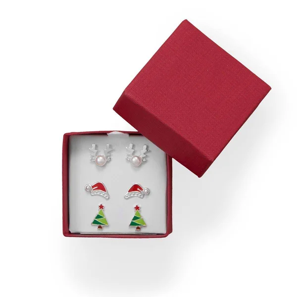Reindeer, Santa Hat and Tree Earring Set, 9.1mm x 9.4mm