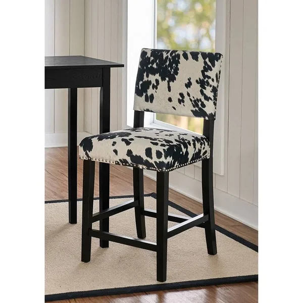 Linon Lemont Black Cow Print Counter Stool