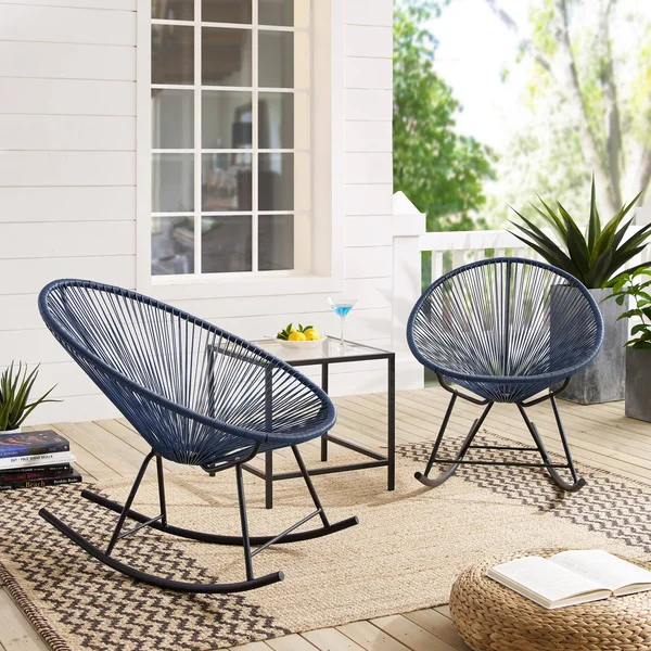 Corvus Sarcelles Modern Wicker Patio Rocking Chairs(Set of 2) - Grey