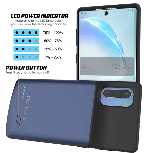 Punkcase PunkJuice Galaxy Note 10 Battery Case, 5200mAh Fast Charging Extended Power Bank w/Screen Protector, IntelSwitch, Sli
