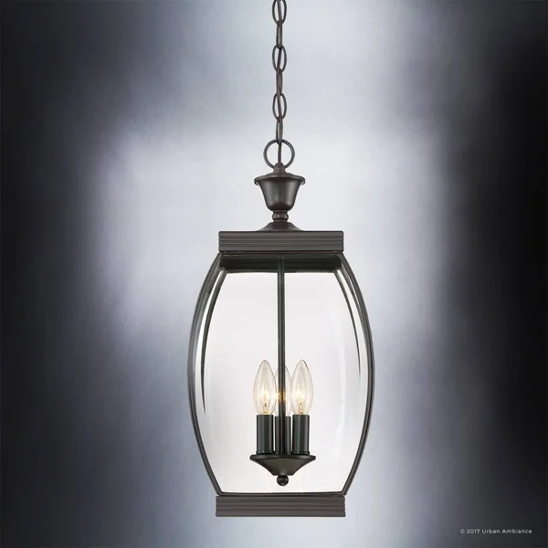 Luxury Colonial Outdoor Pendant Light, Large Size: 20.5x22H x 9x22W, with Transitional Style Elements, Bowed Design, Gorgeous Da