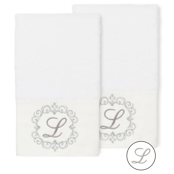 Linum Home Monica 2 Piece Embellished Hand Towel Set - white-L