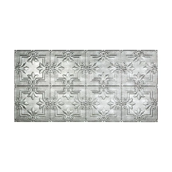 Fasade Regalia Decorative Vinyl 2ft x 4ft Glue Up Ceiling Tile in Crosshatch Silver (5 Pack)