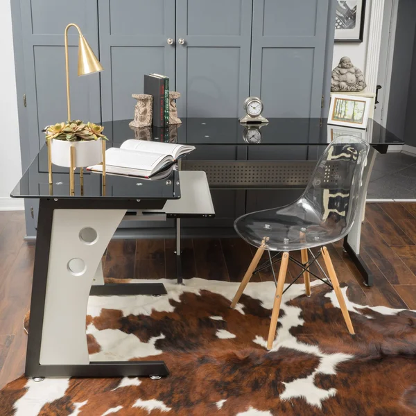 Oria L-Shaped Desk with Tempered Glass - Black/Grey - Christopher Knight Home