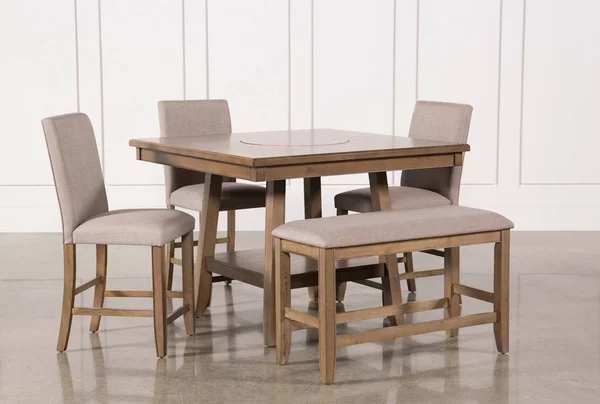 Counter Set - 5 Piece Counter Height Dining Table Set with Bench Casual - Hyland - Grey - Wood - 48x22W x 48x22D x 35.5x22H at Li