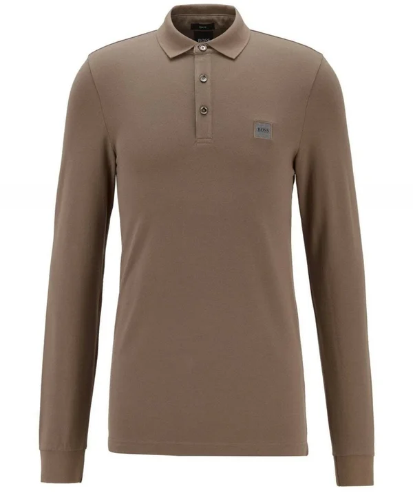 Boss Mens Passerby Beige Long Sleeved Polo Shirt